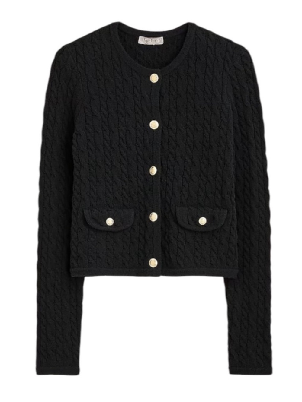 J. Crew Odette Cable Knit Sweater Lady Jacket Cotton Boucle Size S Black Classic